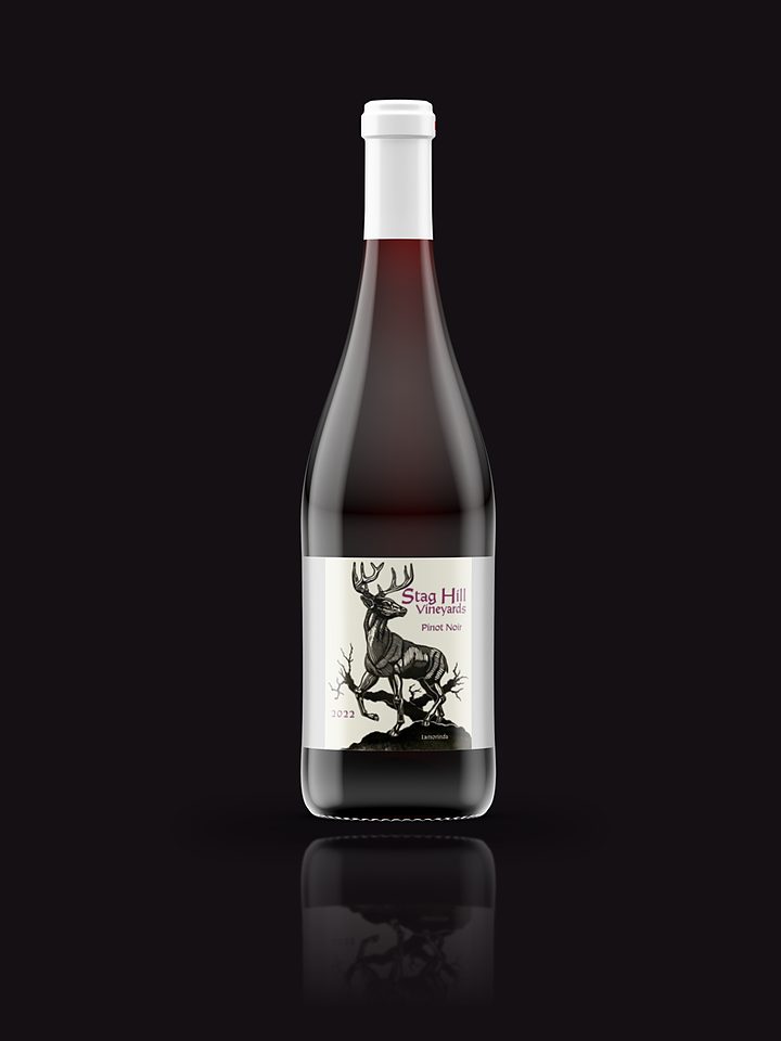 A bottle of Stag Hill Pinot Noir.