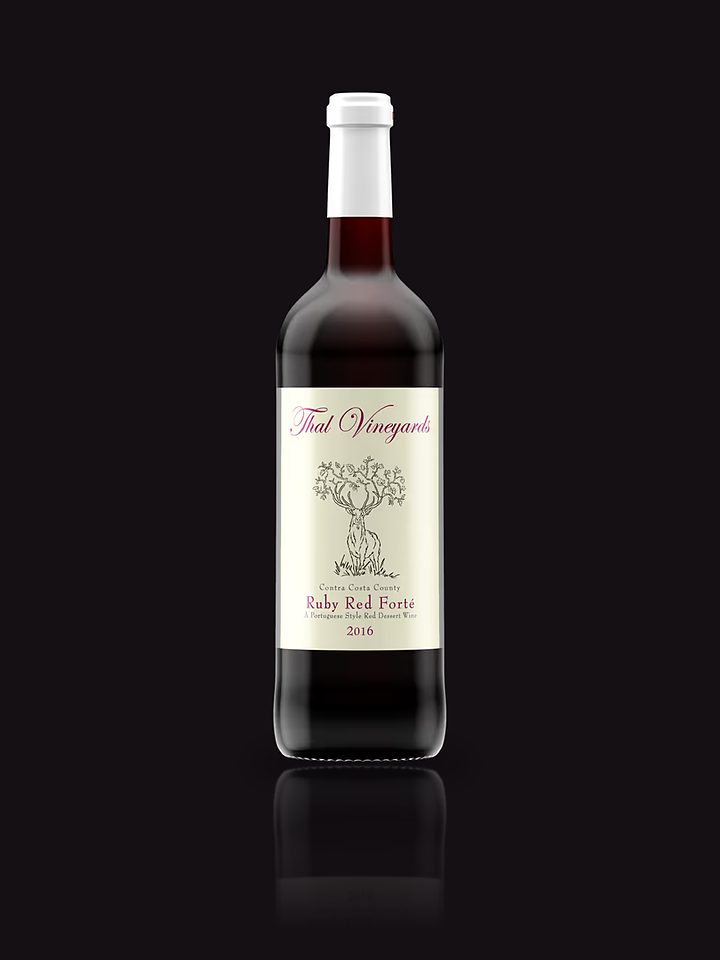 A bottle of Thal Vineyards Ruby Red Forté.